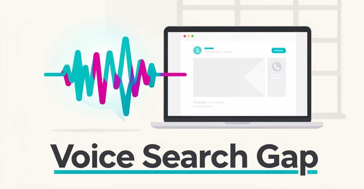 Flat illustration of a voice waveform flowing from a speech bubble to a laptop showing a window installer website, missing leads.