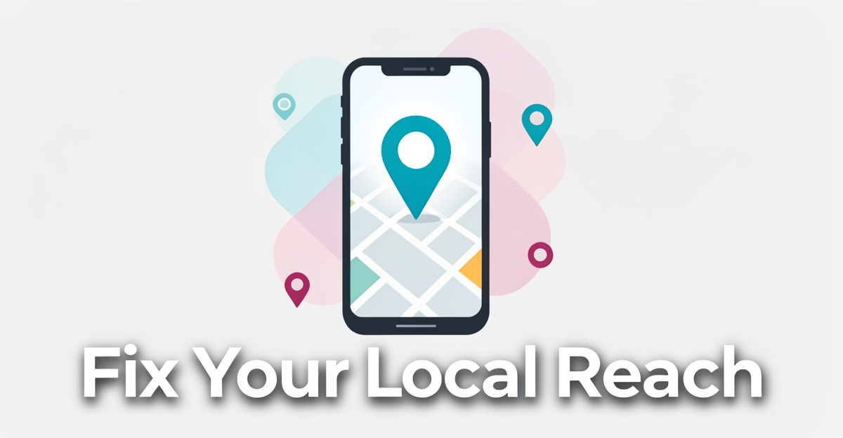 A minimalist flat illustration of a smartphone displaying a glowing map pin, symbolizing local SEO for mobile app studios, with brand-colored accents and a clean modern design