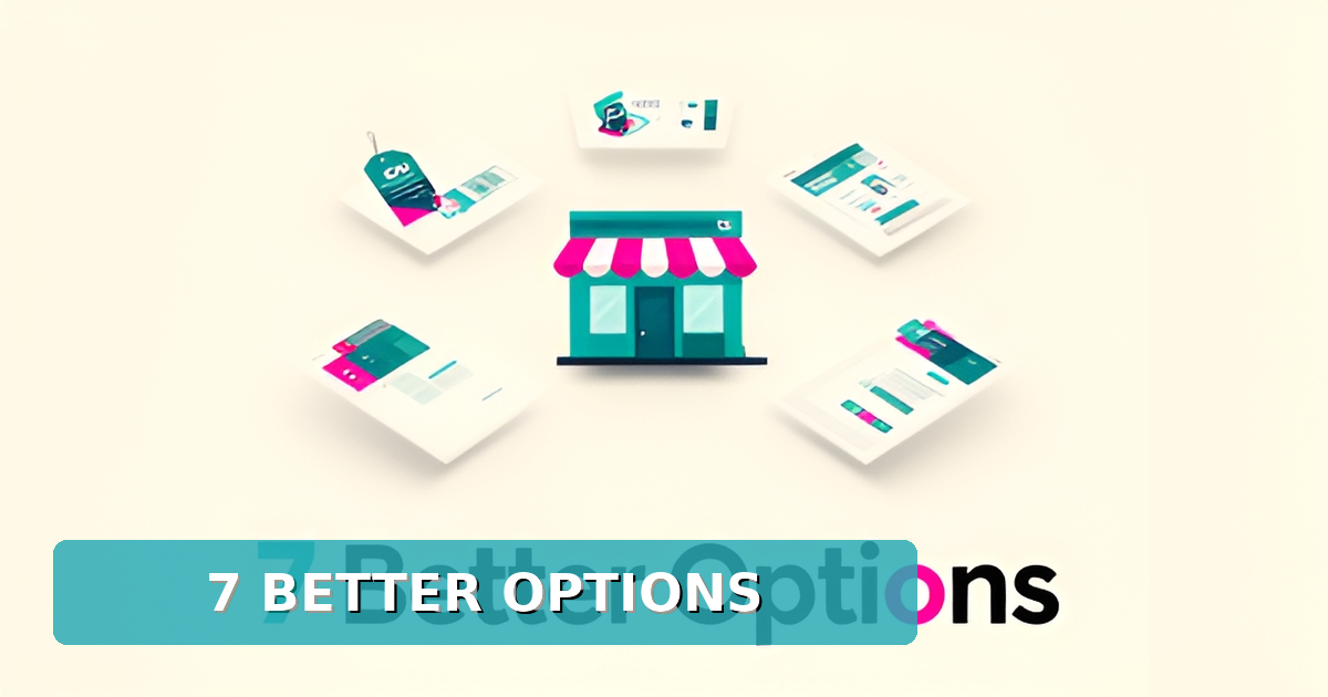 Flat illustration of a restaurant storefront surrounded by seven alternative option tiles in teal and magenta, titled 7 Better Options.