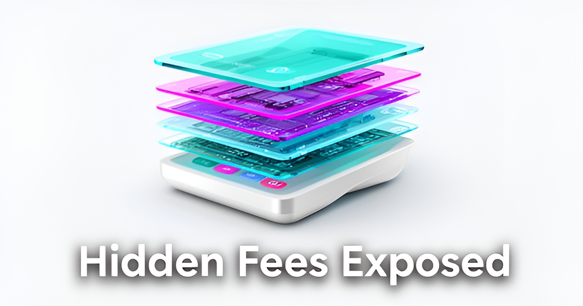 An illustration of a payment terminal with layered costs and fees, representing Clover's pricing structure.