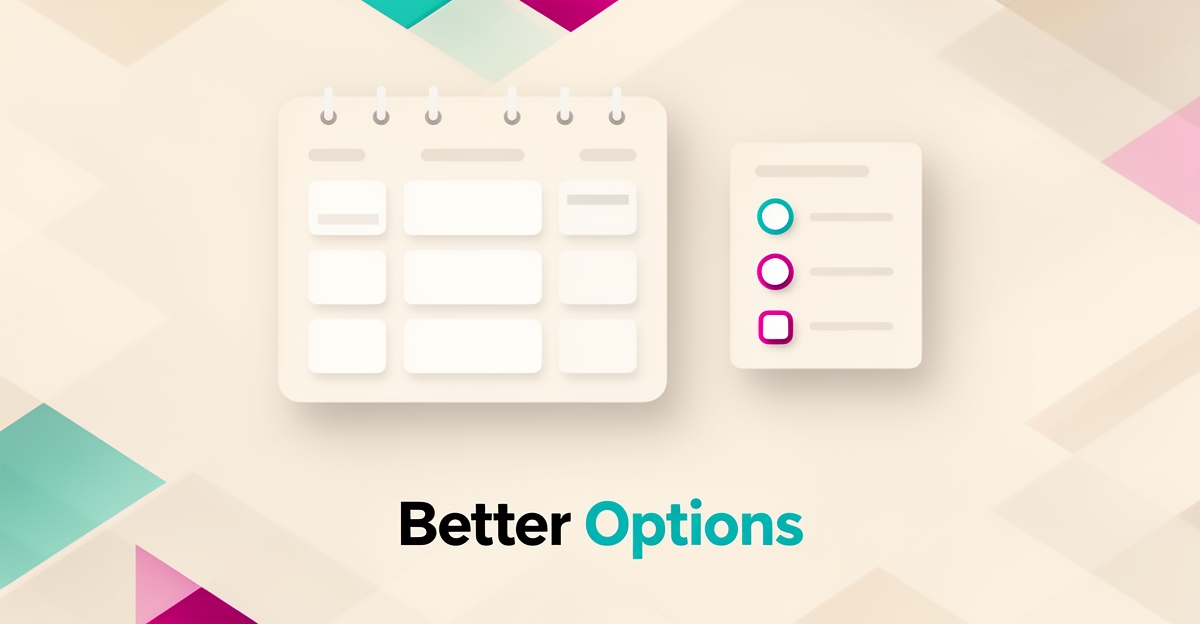 Flat illustration of a salon booking calendar with comparison cards highlighting better GlossGenius alternatives for 2026.