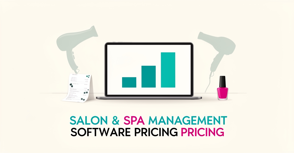 Flat illustration of a tablet showing pricing tiers beside salon tools, with a headline about real Meevo costs.
