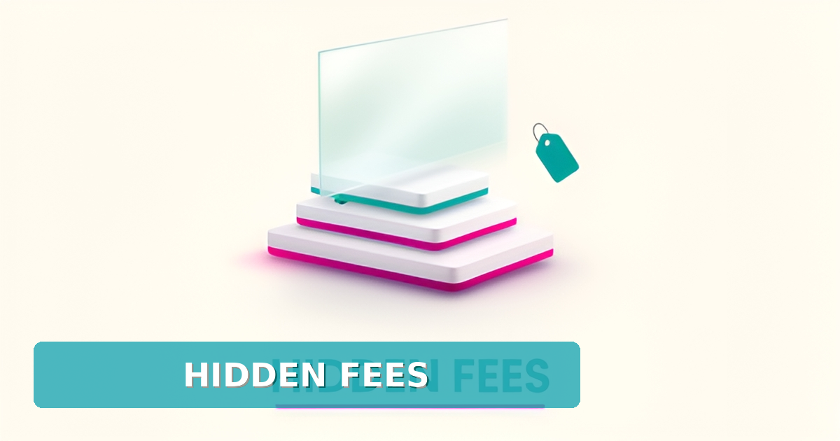 Flat illustration of tiered pricing blocks with one tier obscured behind frosted glass, symbolizing hidden software fees.