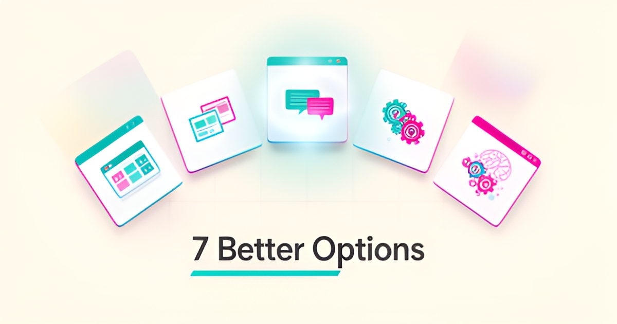 Flat illustration of seven software platform tiles with teal and magenta accents, headline reading 7 Better Options for small business owners.
